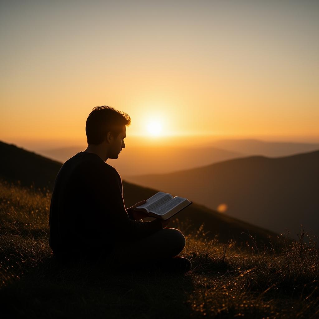Reading the Bible at sunrise